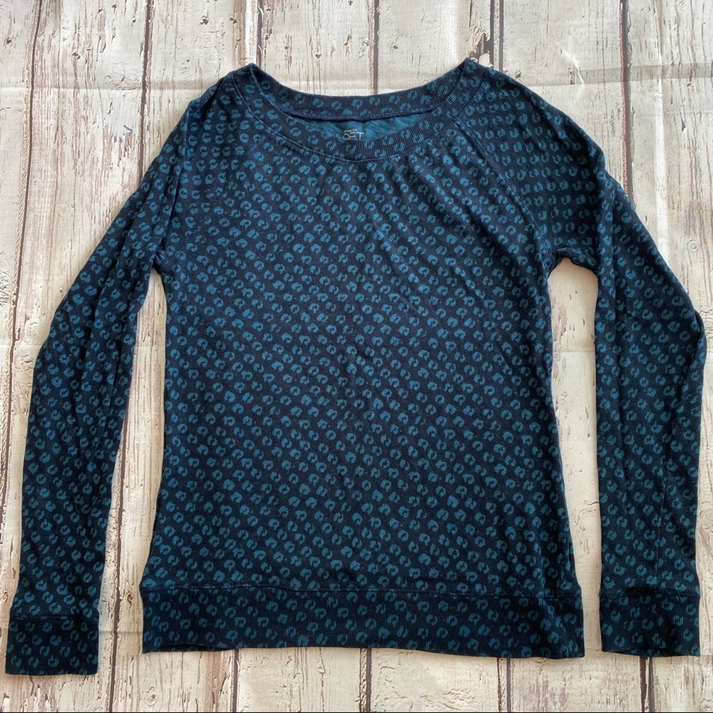 LOFT Navy Blue Print Top Cotton Raglan Shirt XS